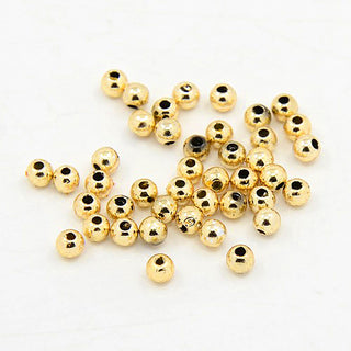 Plating Plastic Acrylic Round Beads, Light Gold Plated, 6mm, Hole: 1mm  (Packed 25 Grams)