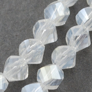 Electroplate Glass Beads Strands, AB Color Plated, Faceted, Twist, Clear AB, 10x10x9mm, Hole: 2mm.  Approx 35 Beads.