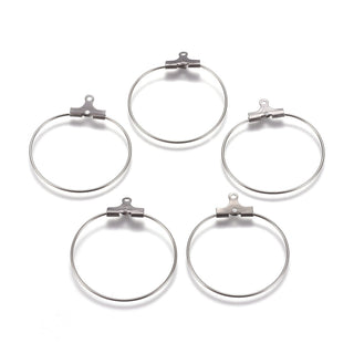 304 Stainless Steel Pendants, Hoop Earring Findings, Ring, Stainless Steel Color, 21 Gauge, 29.5x27x0.7mm, Hole: 1mm. (Packed 10 Hoops)