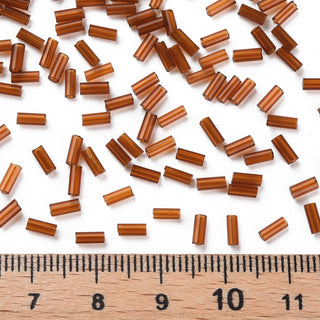 Transparent Glass Bugle Beads, Round Hole, Coconut Brown, 3~8x2mm, Hole: 0.7mm. Approx 15 Grams.