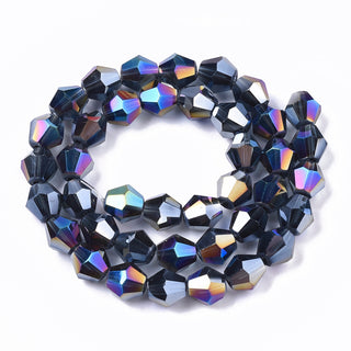 Bicone Beads Faceted.  Glass 8mm.   (Marine Blue with AB Finish).   (Approx 40 Beads)