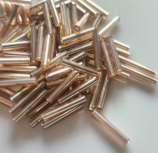 Bugle Beads (Glass) 1.6mm x 9mm  (approx 15gr)  *Champagne Dreams