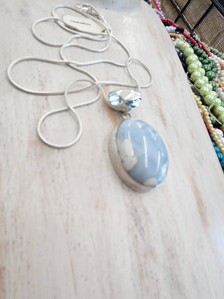 Sterling Silver Necklace.  Chalcedony (35 x 30mm).  (with 26" Sterling Silver Chain)