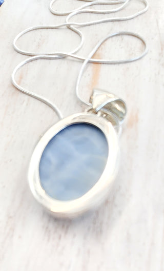 Sterling Silver Necklace.  Chalcedony (35 x 30mm).  (with 26" Sterling Silver Chain)
