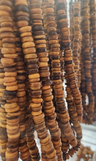 Indonesian / Bali Wood Beads (Coconut Discs) Approx. 9mm Diam.   Deep Yellow/ Browns.  *approx 125 Beads