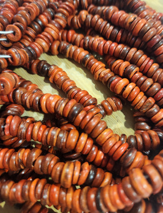 Indonesian / Bali Wood Beads (Coconut Discs) Approx. 9mm Diam.   Deep Reddish/ Browns.  *approx 125 Beads