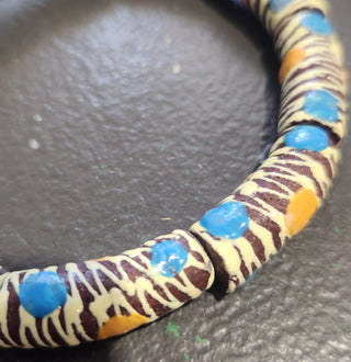 Sand Cast African Recycled Glass (Brown Base Barrel with Cream "Zebra Stripes" and Dots)   *3 Beads