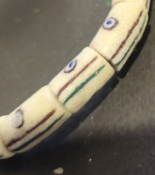 Sand Cast African Recycled Glass (Cream Barrel with Circle Patter and Stripes)   *3 Beads