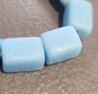 African Sand Cast Cube Barrell Bead (3 Beads)  approx 18 x 10 mm *Creamy Soft Blue