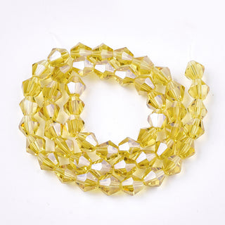 Electroplate Glass Beads Strands, Pearl Luster Plated, Faceted, Bicone, Gold.  6mm, Hole: 1mm,   (approx 45 beads strand).