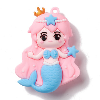 PVC Plastic Cartoon Big Pendants, Mermaid, Assorted Colors- See Drop Down, 57x42x18.5mm, Hole: 3mm. Sold Individually.