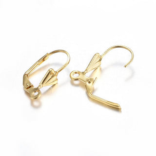 304 Stainless Steel Leverback Earring Findings, with Loop, Real 18k Gold Plated, 19x12x6mm, Hole: 1.5mm, Pin: 0.8mm (Packed 5 sets/ 10 Ear Wires)
