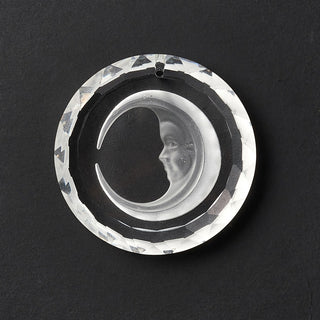 Transparent Glass Pendants, for Chandelier Crystal Hanging Pendants/Ornament, Faceted, Flat Round with Moon, Clear, 45x10.5mm, Hole: 1.6mm. .Sold Individually.