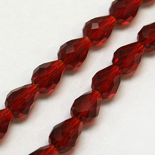 Glass Beads Strands, Faceted, teardrop, Dark Red, 15x10mm, Hole: 1mm.  25 Beads.