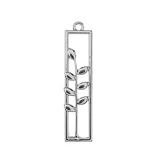 Beadwork Findings Silver Pendant Rectangle with Leaves 8x34mm.   4pcs