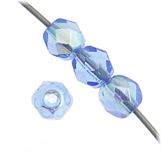 Czech Fire Polish 3mm  Sapphire AB.  (50 Beads/ Strand)