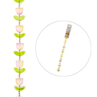 Crystal Lane DIY Flower 7in Bead Strand Tulip PINK AND YELLOW, 14x16mm, (9 Pieces)