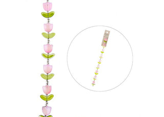 Crystal Lane DIY Flower 7in Bead Strand Tulip PINK, 14x16mm, (9 Pieces).