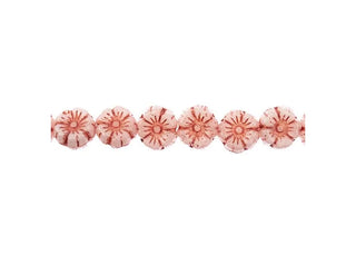 Czech Flower- Glass Bead Cinquefoil Flower Bead - 9mm - Red on Alabaster White (Strand Apx 22pcs)