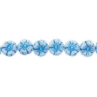 Czech Flower- Glass Bead Cinquefoil Flower Bead - 9mm Blue on Alabaster White (Strand Apx 22pcs)