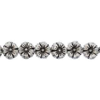 Czech Flower- Glass Bead Cinquefoil Flower Bead - 9mm - Black on Alabaster (Strand Apx 22pcs)