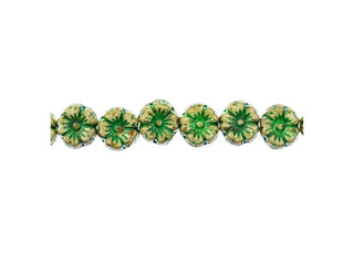 Czech Flower- Glass Bead Cinquefoil Flower Bead - 9mm - Dark Green on Alabaster White (Strand Apx 22pcs)