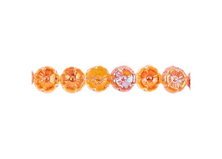 Czech Flower- Glass Bead Cinquefoil Flower Bead - 9mm - Orange on Crystal (Strand Apx 22pcs)