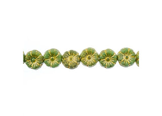 Czech Flower- Glass Bead Cinquefoil Flower Bead - 9mm - Yellow on Turquoise  (Strand Apx 22pcs)