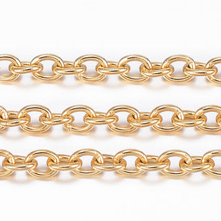 Ion Plating(IP) 304 Stainless Steel Cable Chains, Soldered, Oval, Real 18K Gold Plated, 2.5x2x0.5mm *Sold by the Foot