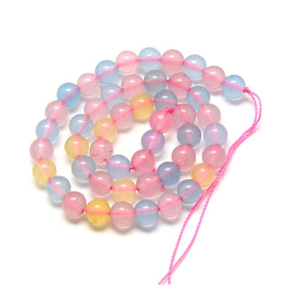 Natural Chalcedony Bead Strands,(Pink/Blue/Soft Yellow), Dyed, Round, 6mm, Hole: 1mm, about 62pcs/strand, 15.7 inch