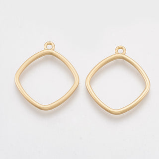 Smooth Surface Alloy Open Back Bezel Pendants, Rhombus, Matte Gold Color, 22.5x20x1.5mm, Hole: 1.5mm (Packed 2)