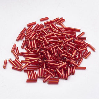 Glass Bugle Beads, Silver Lined, FireBrick, 6x2mm, Hole: 0.5mm.  Approx 15 Grams.