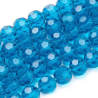 Faceted(32 Facets) Glass Beads Strands, Round, Transparent Steel Blue, 8mm, Hole: 1mm, approx 35 Beads.