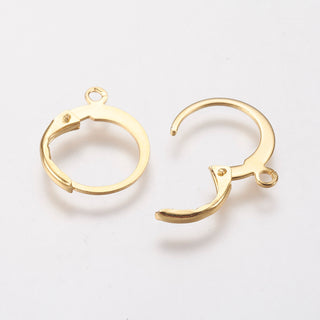 304 Stainless Steel Leverback Earring Findings, with Loop, Real 18K Gold Plated, 14.5x12x2mm, Hole: 1.2mm(Packed 10 ear wires- 5 sets)