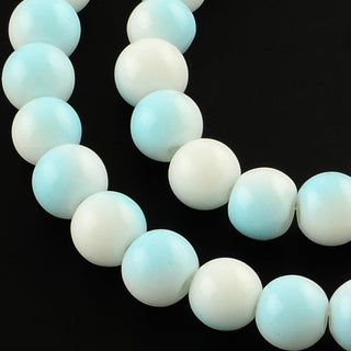Glass Beads (Round)  Two Tone Pale Blue/ White.  8mm *Approx 50 Beads