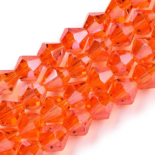Bicone (Glass)  *Electroplated AB Plated Pearl Luster Orange. 6mm size.  (approx 45 beads strand).