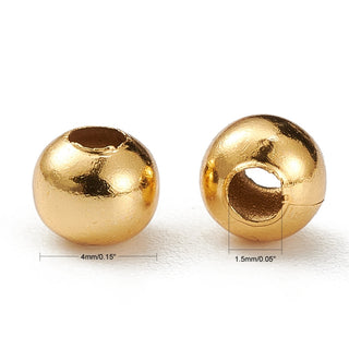 304 Stainless Steel Beads, Round, Real 24K Gold Plated, 4x3.5~4mm, Hole: 1.5mm  *Packed100 Beads.