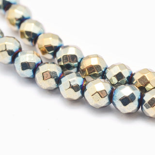Electroplate Non-magnetic Hematite Beads Strands, Faceted, Round, Rainbow Plated, 4mm, Hole: 1mm.  (Approx 95 Beads)