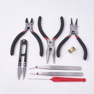 8Pcs DIY Jewelry Tool Sets, with Pliers, Scissor, Tweezers and Crochet Hook Needles, Black, 16x11.5x3cm, 8pcs/set