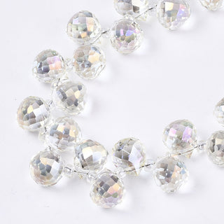 Transparent Glass Beads Strands, Top Drilled Beads, AB Color Plated, Faceted Teardrop, Soft Goldenrod, Teardrop: 9.5x8mm, Hole: 0.8mm, Beads: 3~4x2.5~3.5mm, about 95pcs/strand, 21.65 inch(55cm) (Copy)