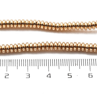 Electroplated Synthetic Non-magnetic Hematite Beads Strands, Saucer Beads, Light Gold Plated, 4x1.5~2mm, Hole: 1mm, about 211pcs/strand.
