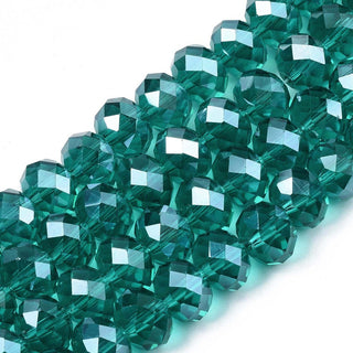 Glass Beads Strands, Pearl Luster Plated, Crystal Suncatcher, Faceted Rondelle, Dark Green, 11.5x9mm, Hole: 1mm, *Approx 35 Beads.