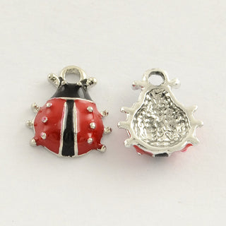 Platinum Plated Alloy Enamel Ladybug Charms, Red, 13x11x3.5mm, Hole: 1.5mm.  (Sold Individually)