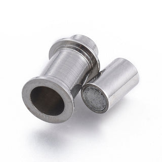 304 Stainless Steel Magnetic Clasps, Column, Stainless Steel Color, 15.5x8x8mm, Hole: 4mm.  *Sold Individually.