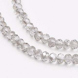 Transparent Glass Beads Strands, Faceted, Rondelle, Light Grey, 3x2mm, Hole: 0.8mm, about 185~190pcs/strand