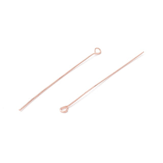 Brass Eye Pin, Cadmium Free & Lead Free, Rose Gold, 50~51x3x0.5mm, 24 Gauge, Hole: 1.8mm  (packed 50)