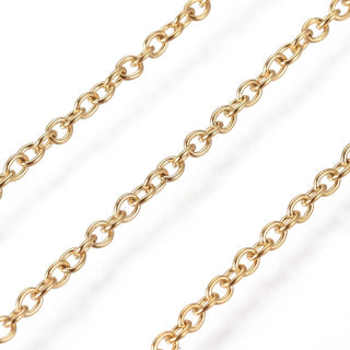 304 Stainless Steel Chain *Golden.   (2 x 1.5 x 0.4mm)  Sold by the Foot.