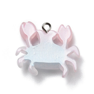 Opaque Resin CRAB Pendant/ Charm, with Platinum Tone Iron Loops, Frosted, Sky Blue, 23x26x7mm, Hole: 2mm.  Sold Individually.