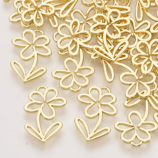 "Flower" Metal Alloy Open Back Bezel Pendants, Light Gold, 21x14x1.5mm, Hole: 1.6mm(Packed 10)