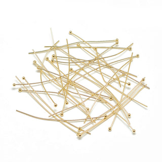 Brass Ball Head Pins, Real 18K Gold Plated, 50x0.8mm, 20 Gauge, Head: 2mm.  (*Packed 20 Pins)